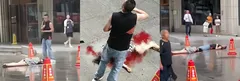 陕西延安东关大街 8月1日街头血案 现场视频曝光 一男子捅伤一女子随后自杀 画面惨不忍睹